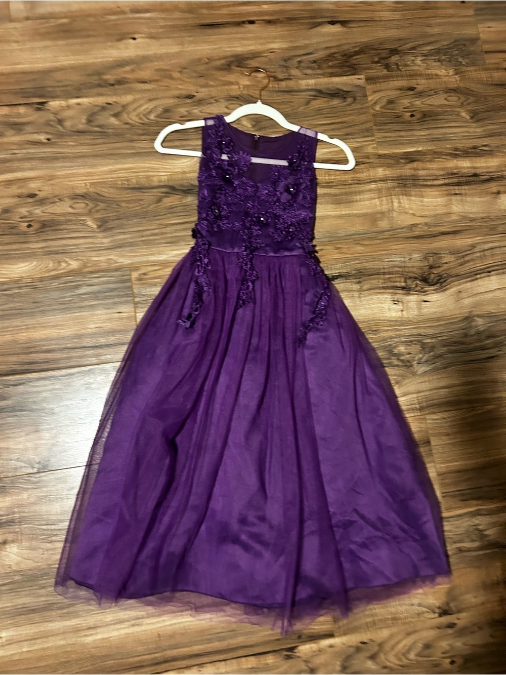 Purple Floral Appliqué Kids Dress